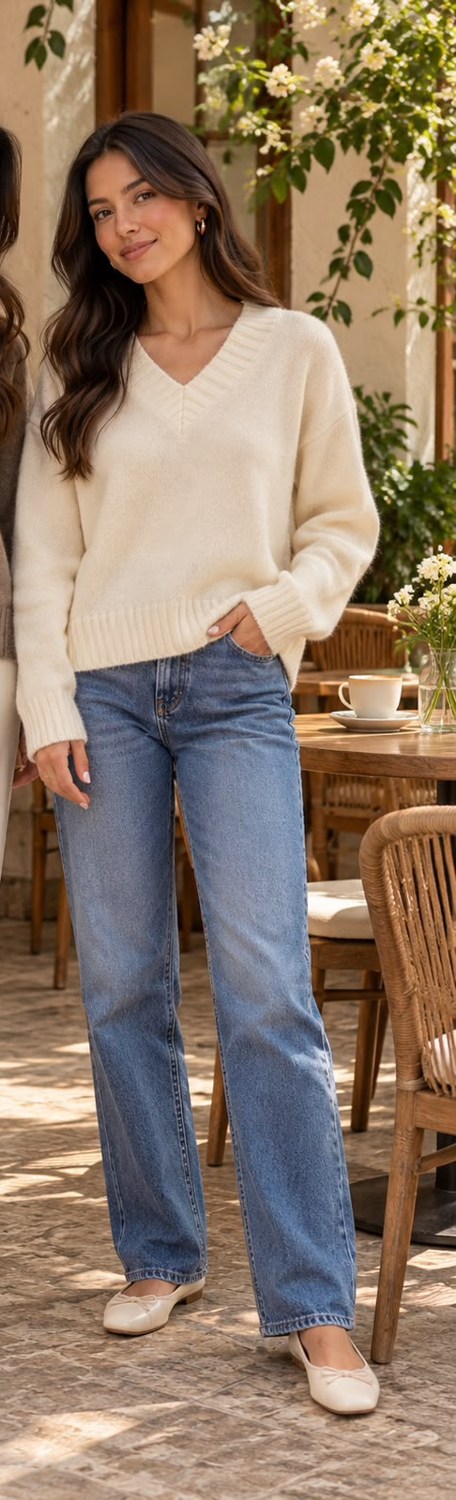 Korean Style — Suéter Cuello V crema