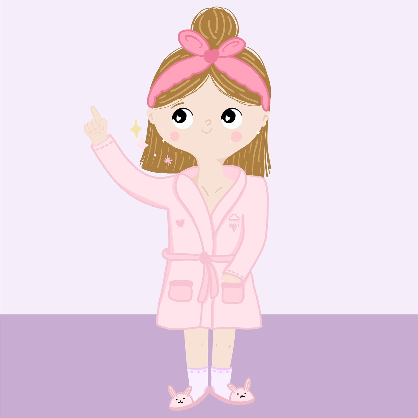 Chica de Cotton Candy con bata rosa y diadema de lazo